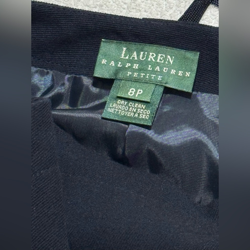 Lauren Ralph Lauren Size 8P Navy Blue Worsted Wool Midi Pencil Skirt Pockets - Picture 8 of 12